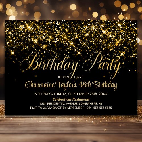 Black Gold Glitter Any Age Birthday Party Invitation