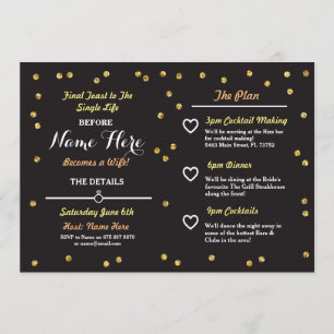 Black & Gold Glitter Bachelorette Itinerary Invite
