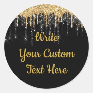 Black Gold Glitter Birthday Drip Favor Classic Round Sticker