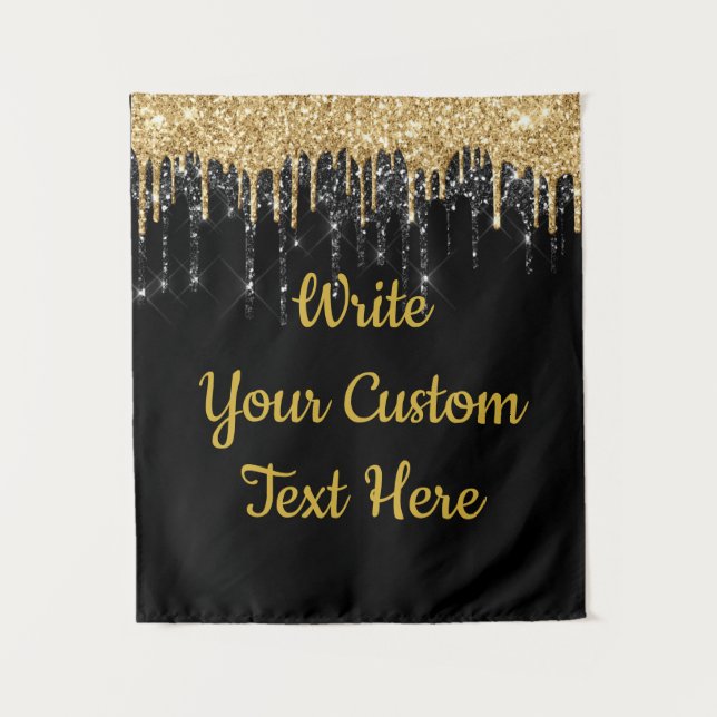 Black Gold Glitter Birthday Photo Booth Backdrop (Front)