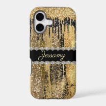 Black Gold Glitter Bling Dripping Diamond Name