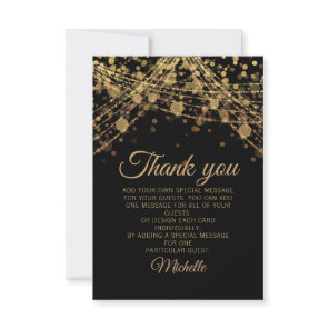 Black Gold Glitter Bokeh Birthday Party Thank You Card