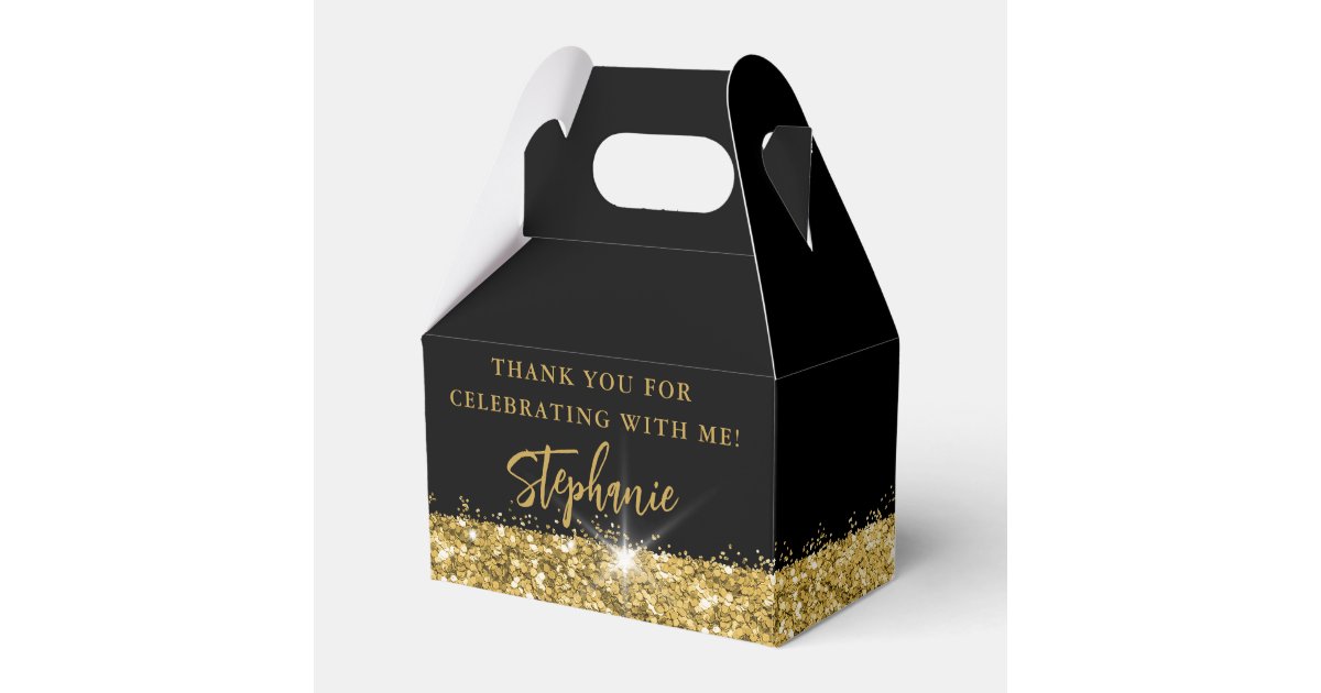 Black Gold Glitter Border Personalized Party Favor Boxes | Zazzle