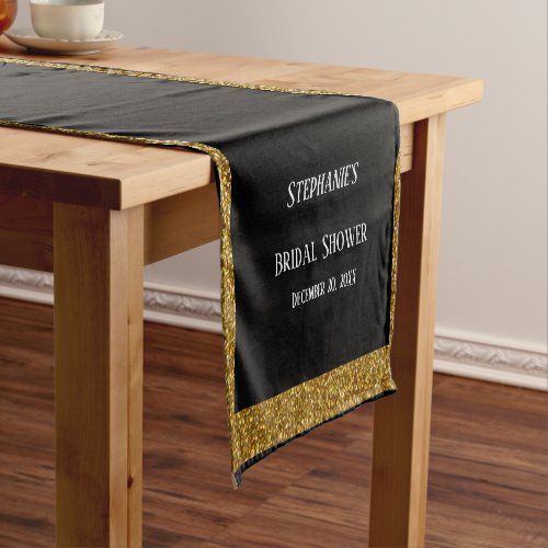 Black Gold Glitter Bridal Shower Wedding 2024 Short Table Runner