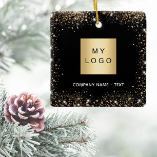 Black gold glitter business company logo ceramic ornament