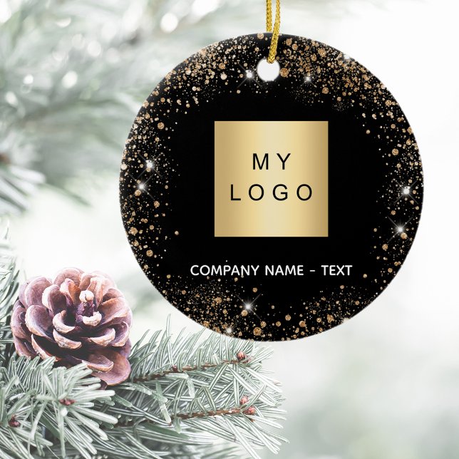 Black gold glitter business company logo ceramic ornament (Creator Uploaded)
