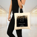 Black gold glitter business logo tote bag<br><div class="desc">A stylish black background decorated with faux gold glitter dust.  Personalize and add your business,  company logo,  name and contact information.
Back: no design (less expensive)  It's possible to copy the front design to the back.</div>