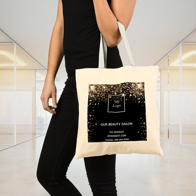 Black gold glitter business logo tote bag (Creator Uploaded)