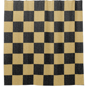 Black Gold Glitter Checkered Classy Trendy Pattern Shower Curtain