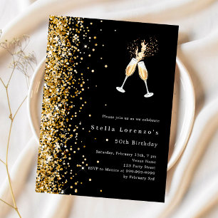 Black gold glitter cheers birthday invitation