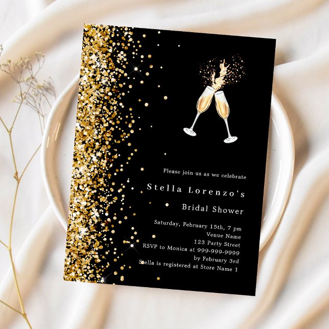 Black gold glitter cheers Bridal Shower invitation (Creator Uploaded)