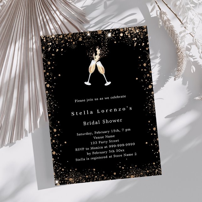 Black gold glitter cheers Bridal Shower Invitation (Creator Uploaded)