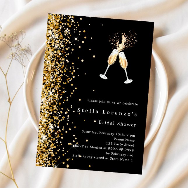 Black gold glitter cheers party Bridal Shower Invitation (Creator Uploaded)