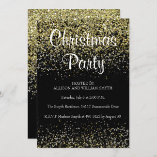 Black & Gold Glitter Christmas Party Invitations