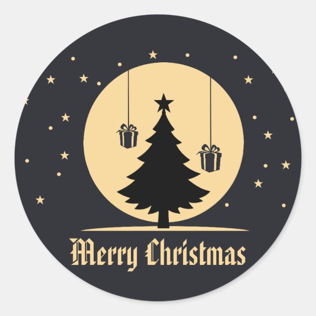Black Gold Glitter Christmas Tree Holiday Classic Round Sticker (Front)