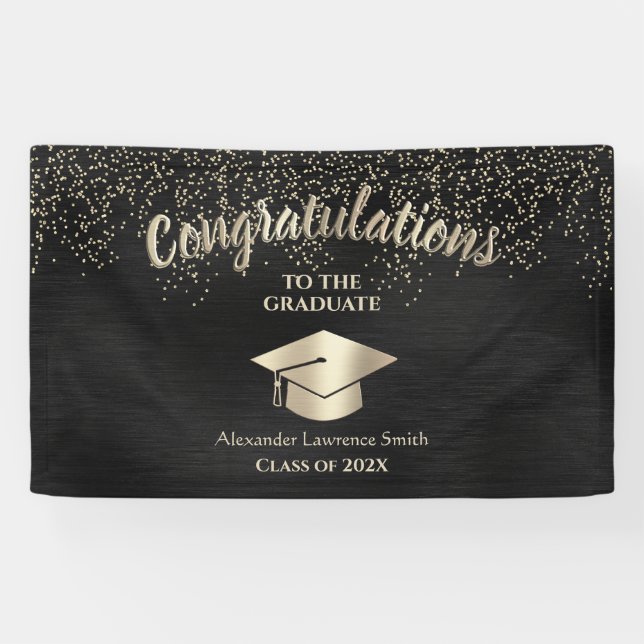 Black Gold Glitter Class of 2022 Graduation Banner (Horizontal)