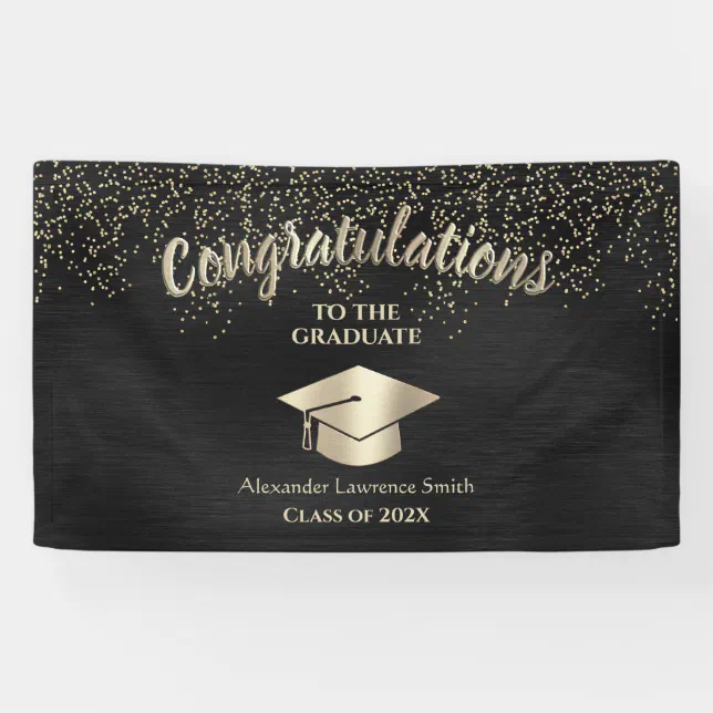 Black Gold Glitter Class of 2022 Graduation Banner | Zazzle