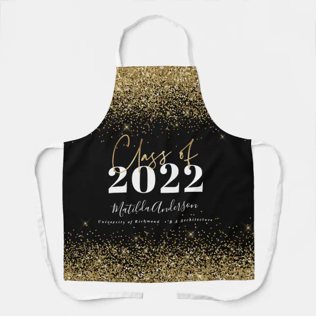 black gold glitter class of graduation modern apron | Zazzle