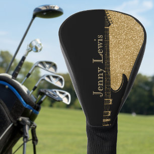 Black & Gold Glitter Color Block Name Guitar Golf Head Cover