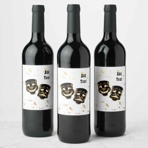 Black Gold Glitter Comedy and Tragedy Personalized Wine Label