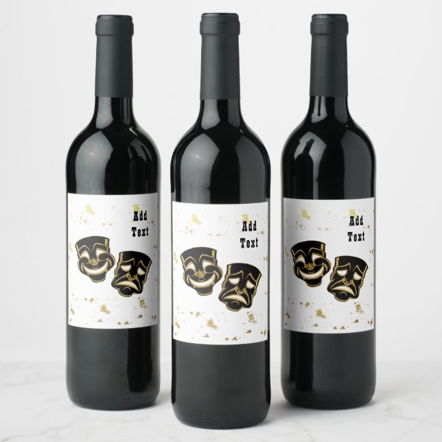 Black Gold Glitter Comedy and Tragedy Personalized Wine Label (Bottles)
