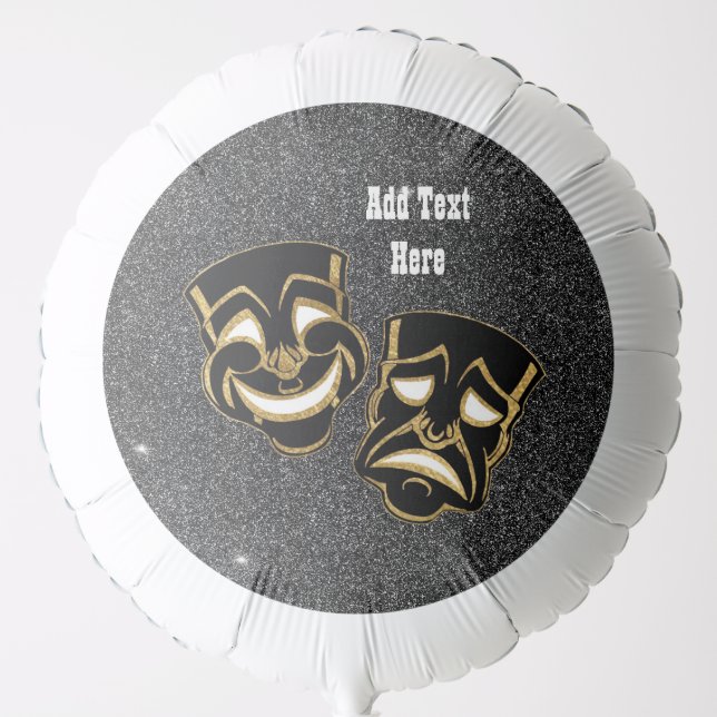 Black Gold Glitter Comedy and Tragedy Theater Edit Balloon (Front)