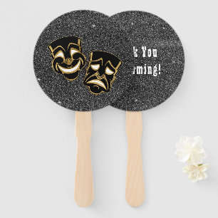 Black Gold Glitter Comedy and Tragedy Theater Hand Fan