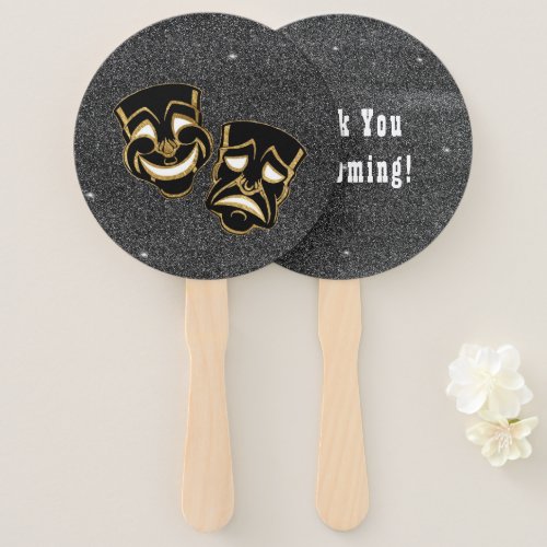 Black Gold Glitter Comedy and Tragedy Theater Hand Fan