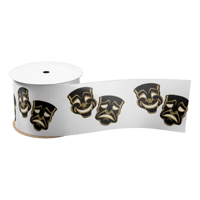 Black Gold Glitter Comedy and Tragedy Theater Satin Ribbon (Spool)