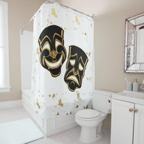 Black Gold Glitter Comedy and Tragedy Theater Shower Curtain