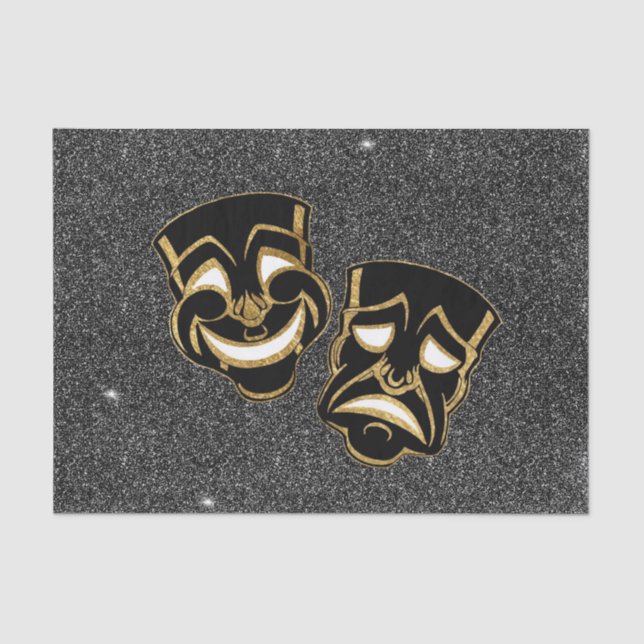 Black Gold Glitter Comedy and Tragedy Theater Tissue Paper (Front)
