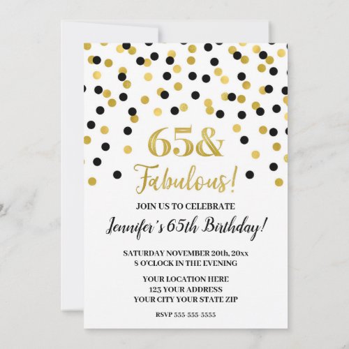 Black Gold Glitter Confetti 65 and Fabulous Invitation