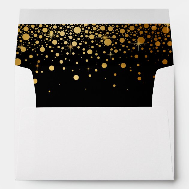 Black Gold Glitter Confetti Dots For 5x7 Invite Envelope