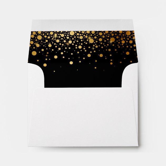 Black Gold Glitter Confetti Dots For RSVP Reply Envelope