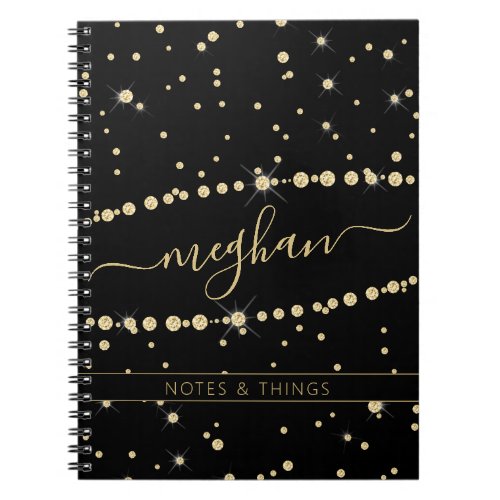 Black Gold Glitter Confetti Elegant Monogram  Notebook
