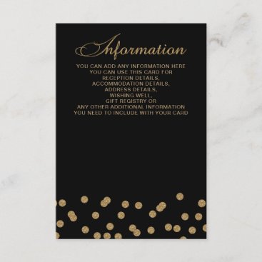 Black Gold Glitter Confetti Elegant Wedding Enclosure Card