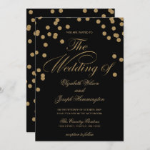 Black Gold Glitter Confetti Elegant Wedding Invitation