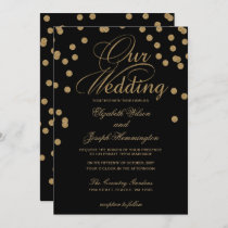 Black Gold Glitter Confetti Elegant Wedding Invitation