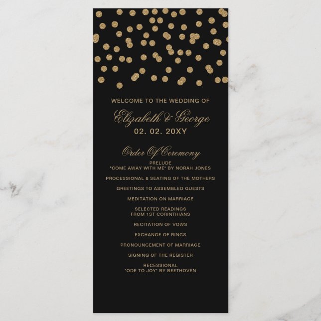 Black Gold Glitter Confetti Elegant Wedding Program (Front)