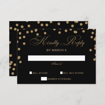 Black Gold Glitter Confetti Elegant Wedding RSVP Card