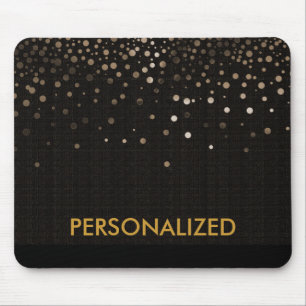 Black Gold Glitter Confetti Faux Personalized Mouse Pad