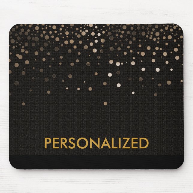 Black Gold Glitter Confetti Faux Personalized Mouse Pad (Front)