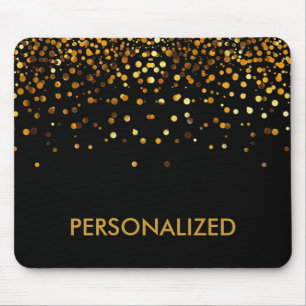 Black Gold Glitter Confetti Faux Personalized Mouse Pad