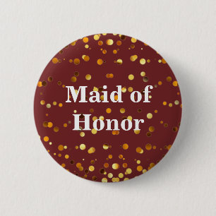 Black Gold Glitter Confetti Foil Maid of Honor Pinback Button