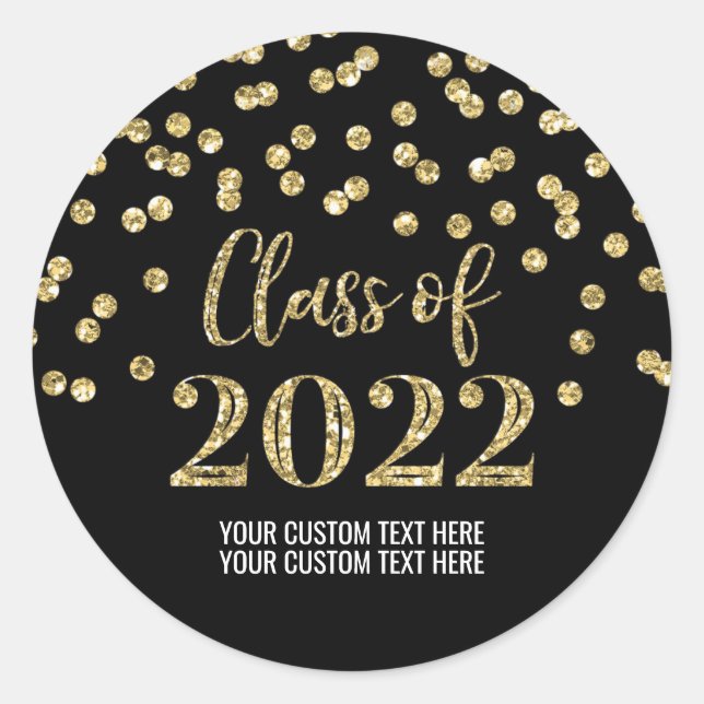 Black Gold Glitter Confetti Graduation 2022 Classic Round Sticker (Front)