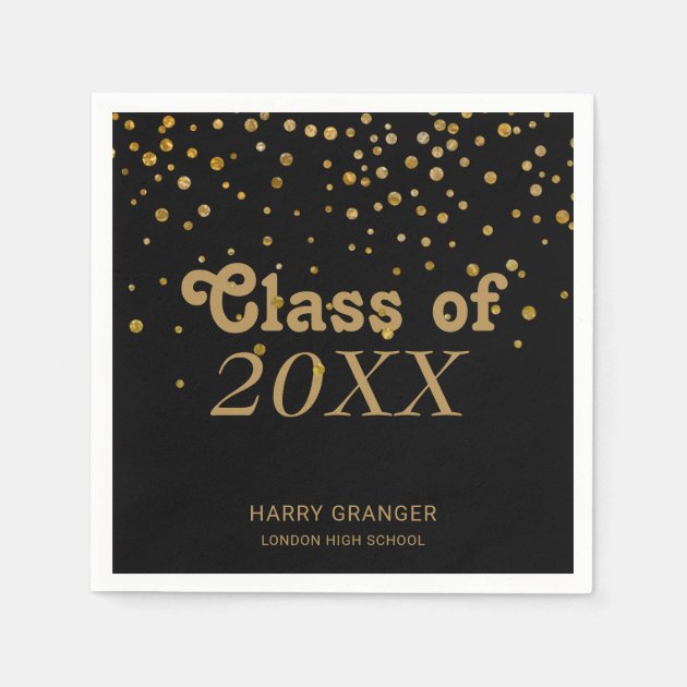Black Gold Glitter Confetti | Graduation Party Napkin