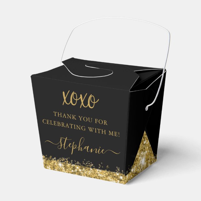 Black Gold Glitter Confetti Mini Takeout Favor Boxes (Front Side)