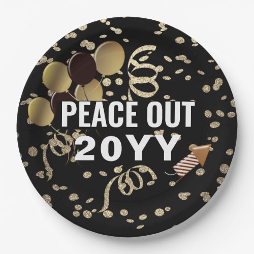 Black Gold Glitter Confetti New Years Eve Party Paper Plates