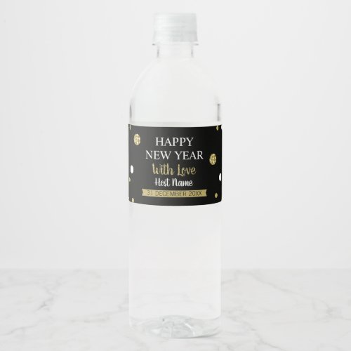 Black  Gold Glitter Confetti New Years With Love Water Bottle Label