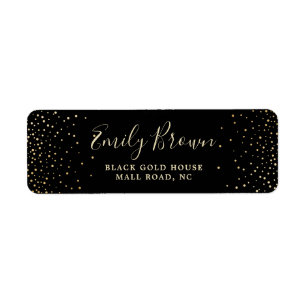 Black Gold Glitter Confetti Return Address Label